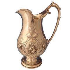 Gorham Coin Silver Water Pitcher with Chased Flowers and Classical Beading