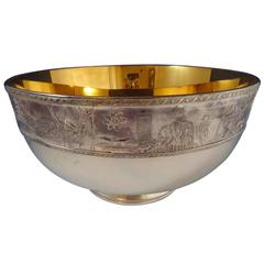 Retro Franklin MInt Sterling Silver 24-Karat Gold Punch Bowl