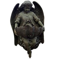 Large Hanging Bronze Angel with Sea Shell Wall Early 20th Century