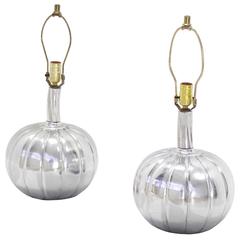 Pair of Stunning Metal Pumpkin Shape Table Lamps 8