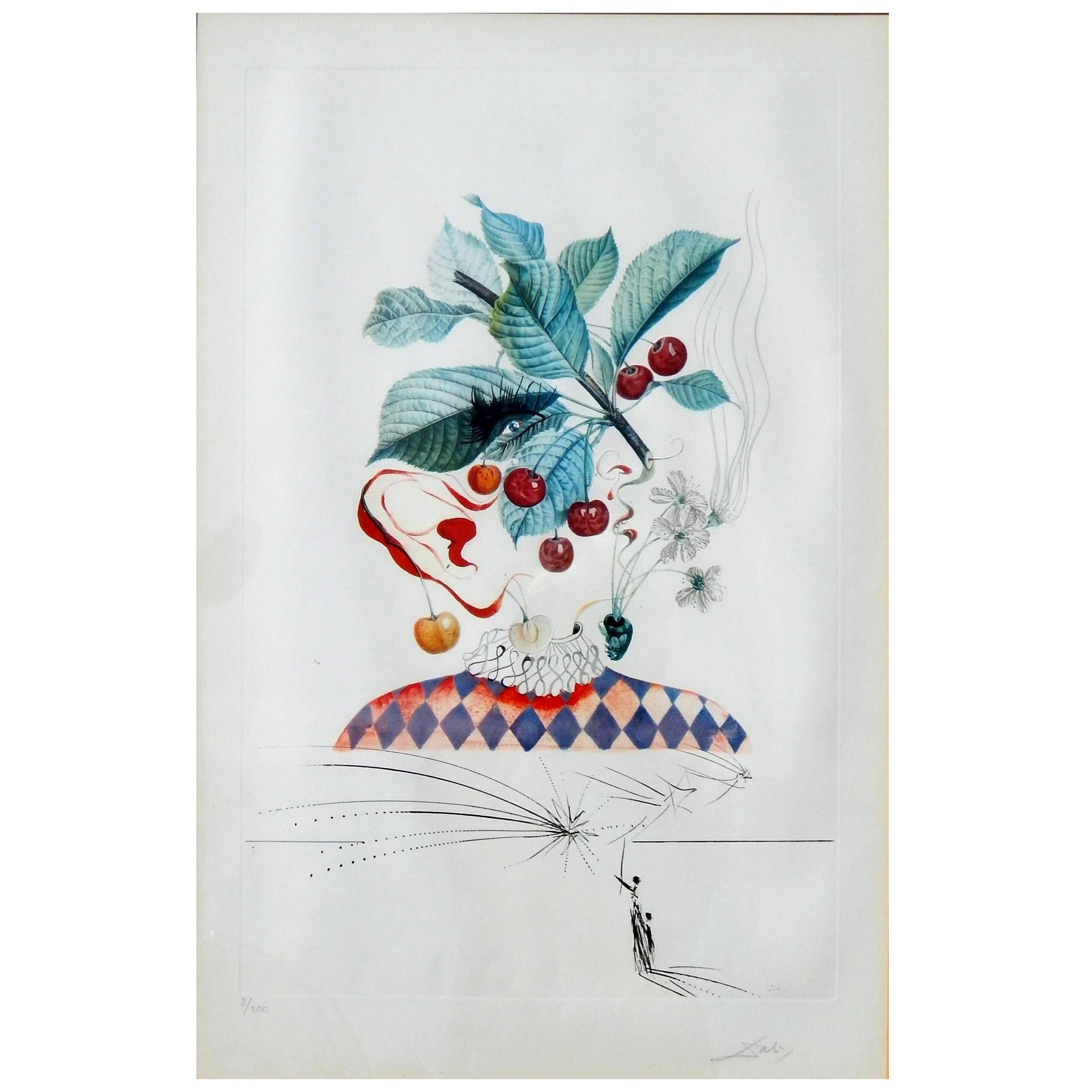 Salvador Dali Original Etching from Flors Dali Series, Cerises Pierrot 1969-1970