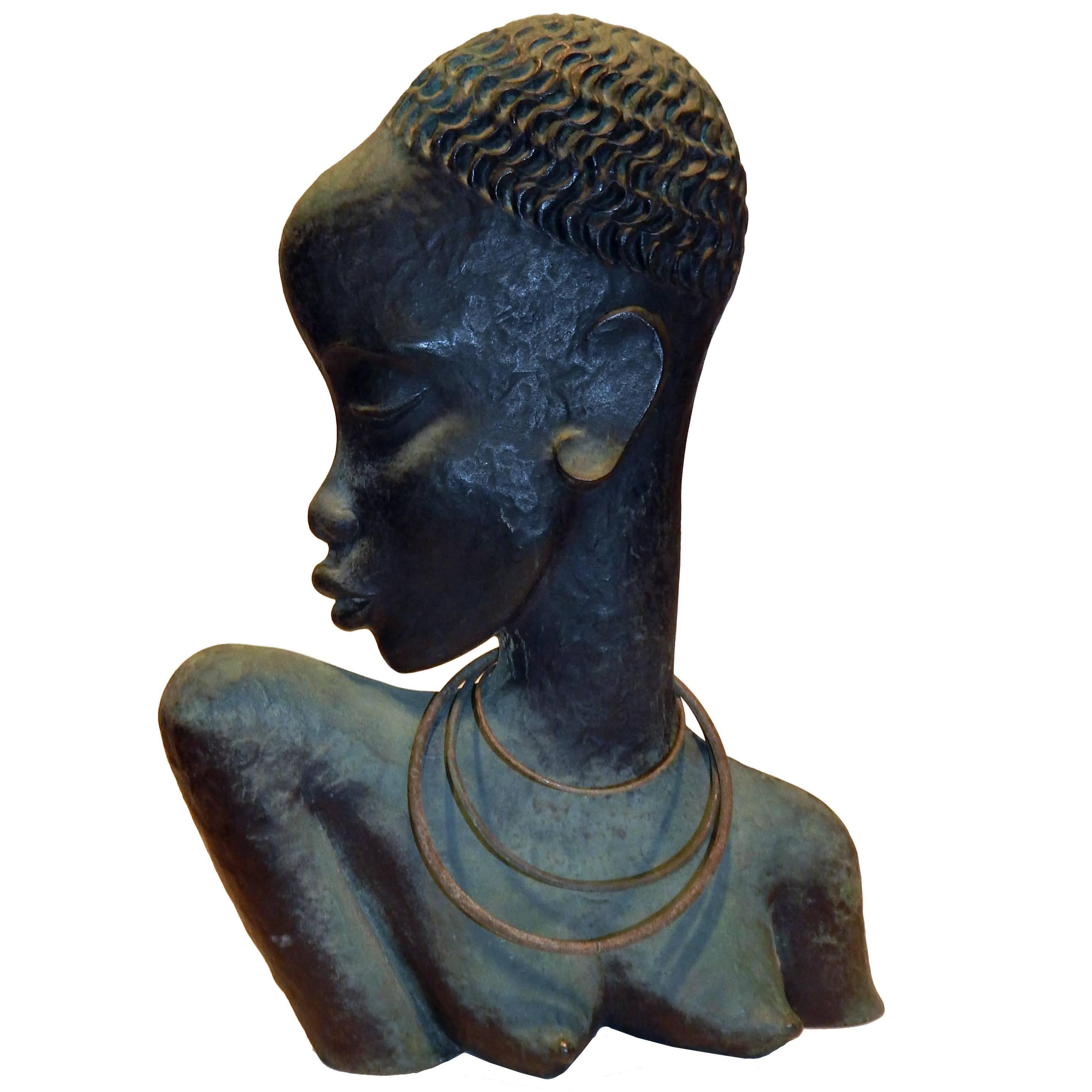 Hagenauer Bronze African Female Figure, Marked Made in Vienna and Rena