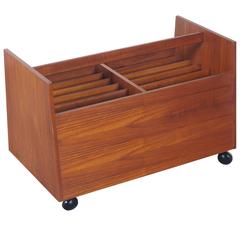 Danish Teak Rolling Magazine Stand by Rolf Hesland 12