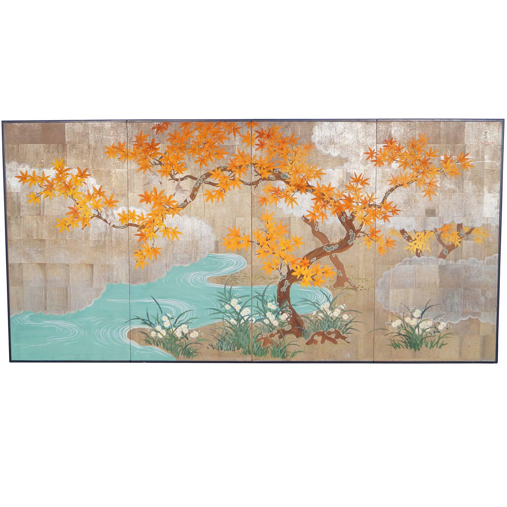 Vintage Hand-Painted Screen Panels by Robert Crowder 