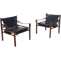 Rosewood "Sirocco" Leather Lounge Chairs by Arne Norell
