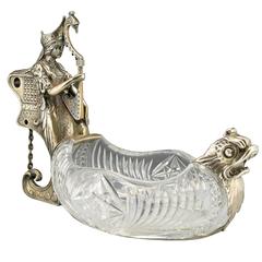 Russian Antique Silver-Mounted Cut-Glass Swan Maiden Centerpiece by Khlebnikov