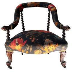 Antique Striking Victorian Walnut Horseshoe-Back Upholstered Armchair, circa 1870