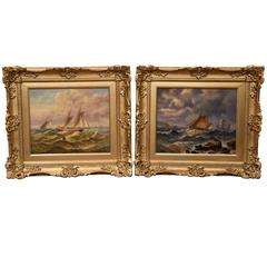 Antique "Suffolk Fishing Boats" Pair by Christopher Maskell