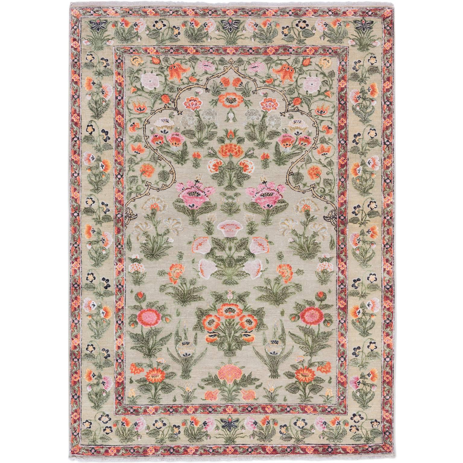 '17th Century Classic_Mughal No. 01' Jaipur Persian Knot Vintage Rug Wool Silk For Sale