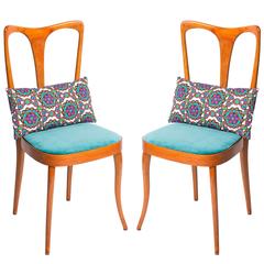 Four Mid-Century Italian Birch Chairs with Vintage Print Pillows by LaDoubleJ