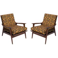 Pair of 1950s Italian Armchairs Featuring Vintage Print Upholstery by LaDoubleJ