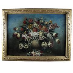 18th Century Italian Flowers Still Life Painting with Superb Giltwood Frame