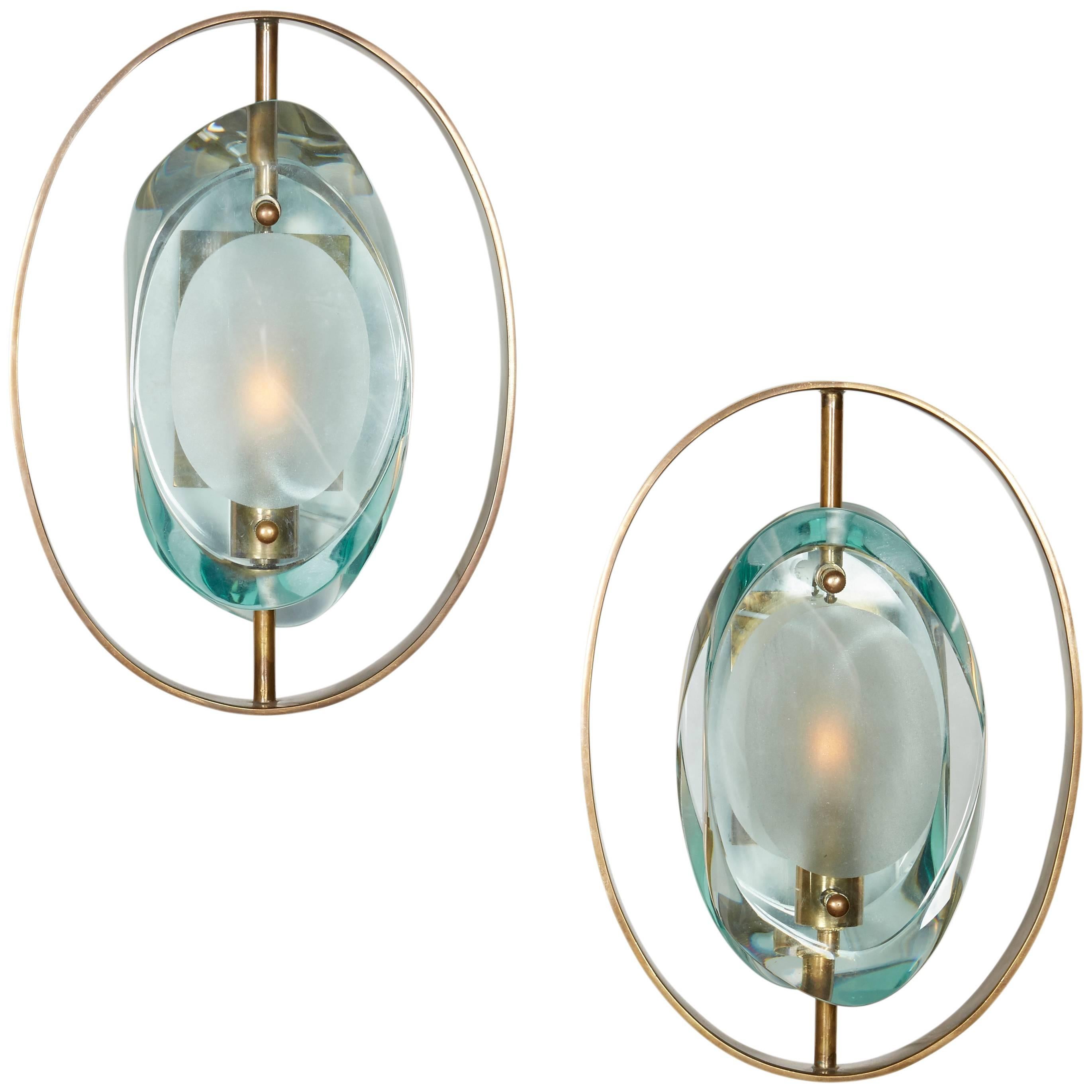 Handcrafted Italian Glass Sconces In the Style of Max Ingrand