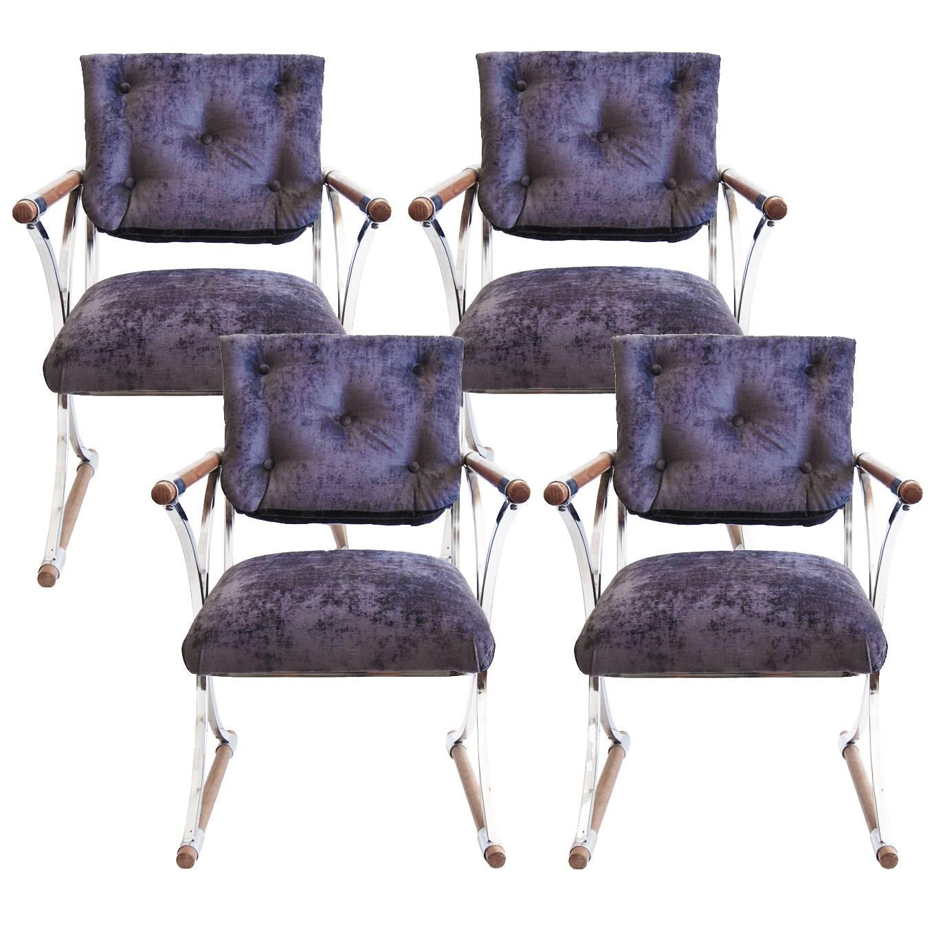 Cleo Baldon Purple Campaign Dining Chairs For Sale