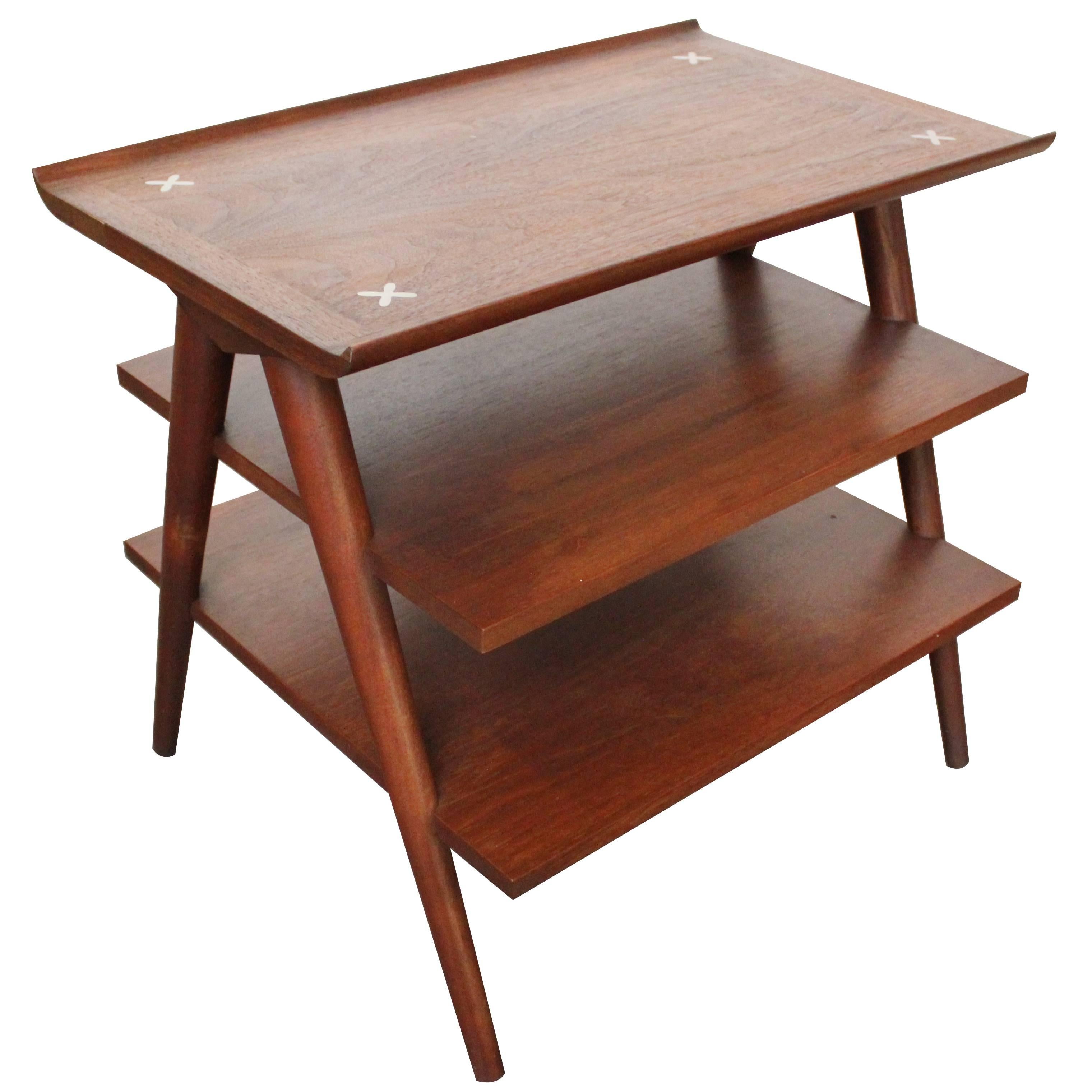 1950s American of Martinsville Three-Tier Walnut End Table