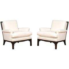 Elegant Pair of Modern Chippendale Loungers in the Style of David Hicks 10