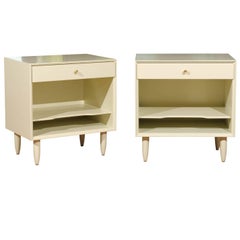 Beautiful Restored Pair of Modern End Tables by John Stuart in Cream Lacquer