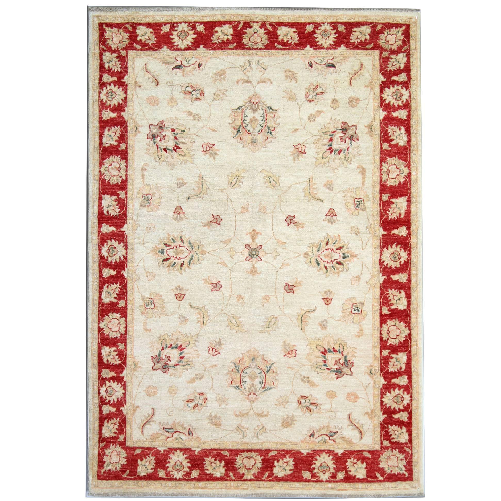 Oriental Rug Hand Made Carpet, Afghan Ziegler Style Rugs Cream Floral Rugs