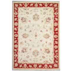 Vintage Oriental Rug Hand Made Carpet, Afghan Ziegler Style Rugs Cream Floral Rugs