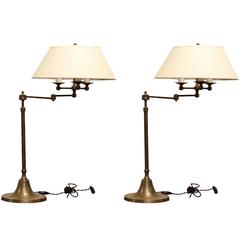 Pair of Retro Brass Swing Arm Table Lamps