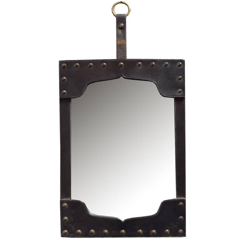 French Leather Framed Mirror at 1stDibs
