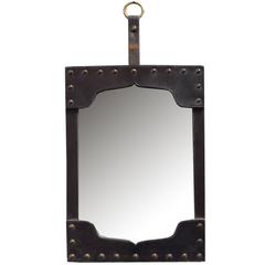 French Leather Framed Mirror
