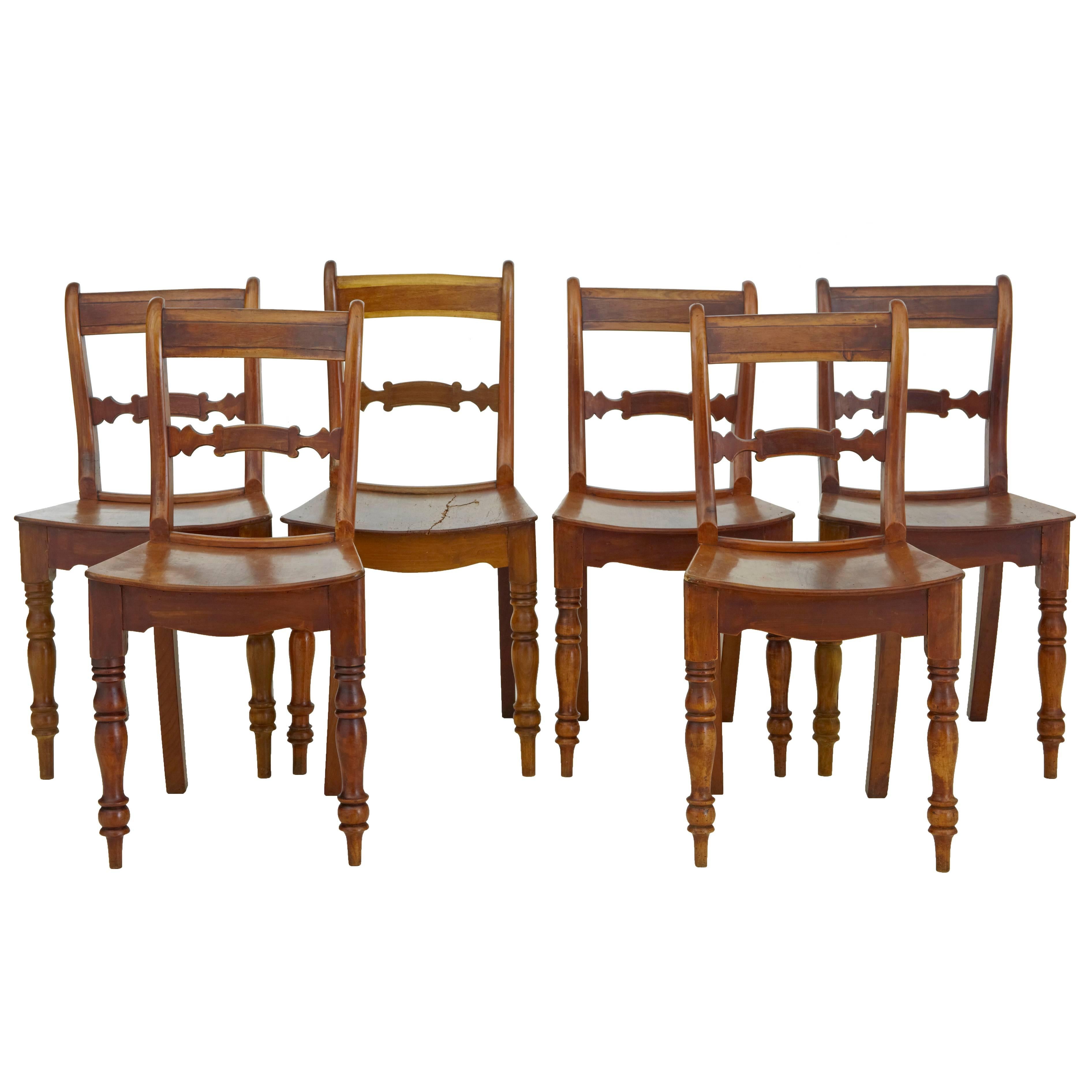 Set of Six 19th Century Fruitwood Saddle Seat Dining Chairs
