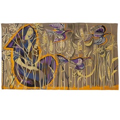 Tapisserie en laine signée de Mary Dambiermont:: Belgique années 1960