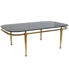 Mid-Century Brass and Smoked Glass Cocktail Table