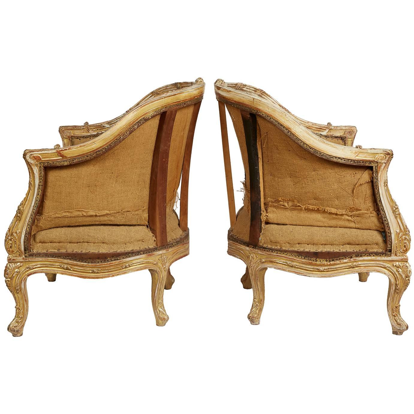 Fine Pair of 19th Century Bergeres Chairs For Sale