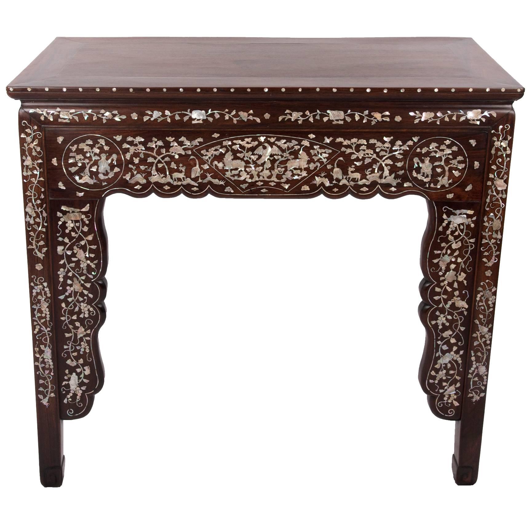 19th Century Qing Dynasty Hardwood and Mother-of-pearl Inlaid Console Table