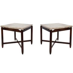 Pair of Sergio Rodrigues Marble and Jacarandá Side Tables 1
