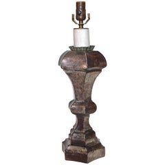 Retro Italian Giltwood Silver Antiqued Carved Wood Table Lamp