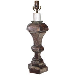 Italian Giltwood Silver Antiqued Carved Wood Table Lamp