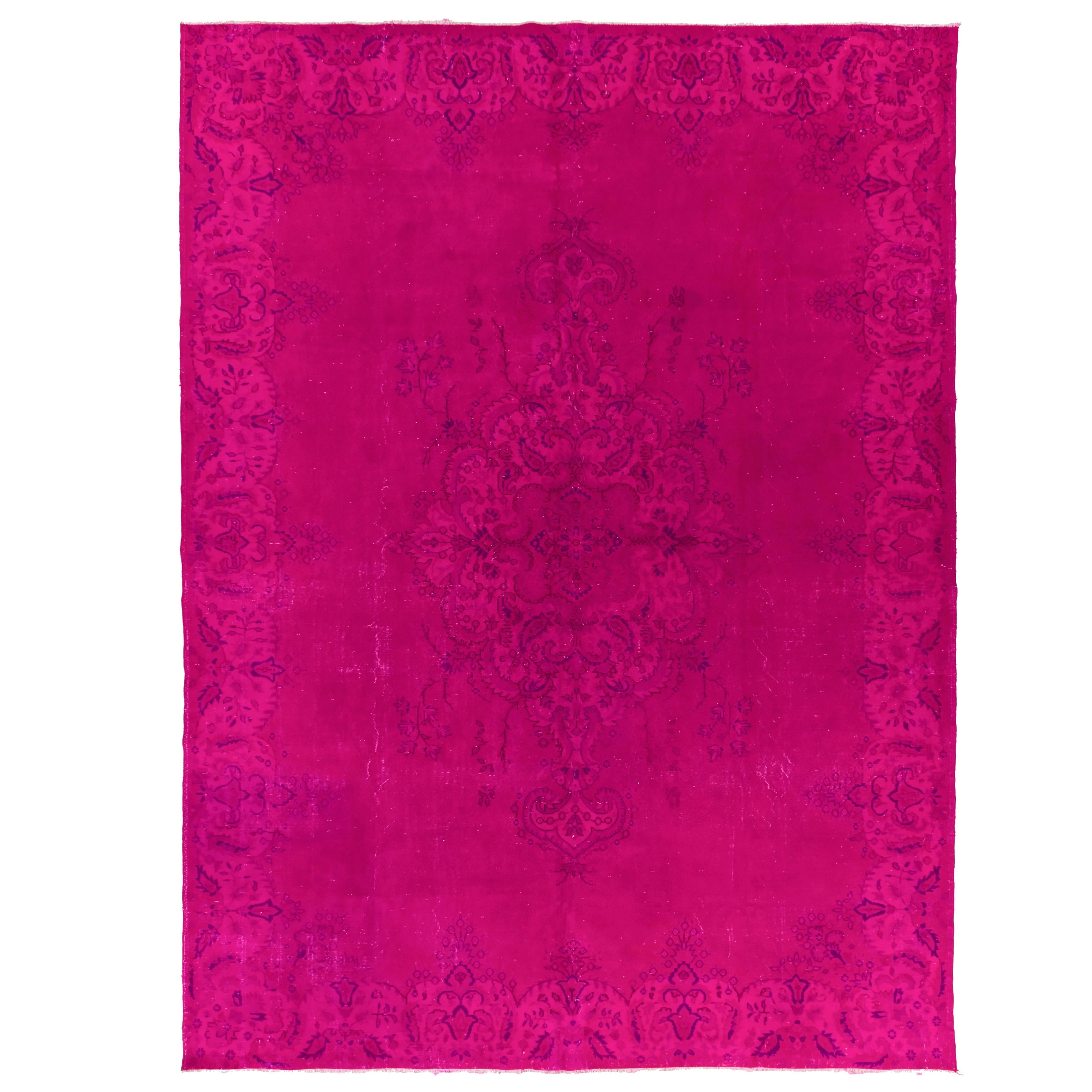 Vintage Oriental Rug Re-dyed in Hot Fuchsia Pink