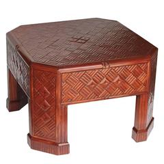Midcentury Lacquered Bamboo Cocktail Table with Diagonal Parquetry Inlay