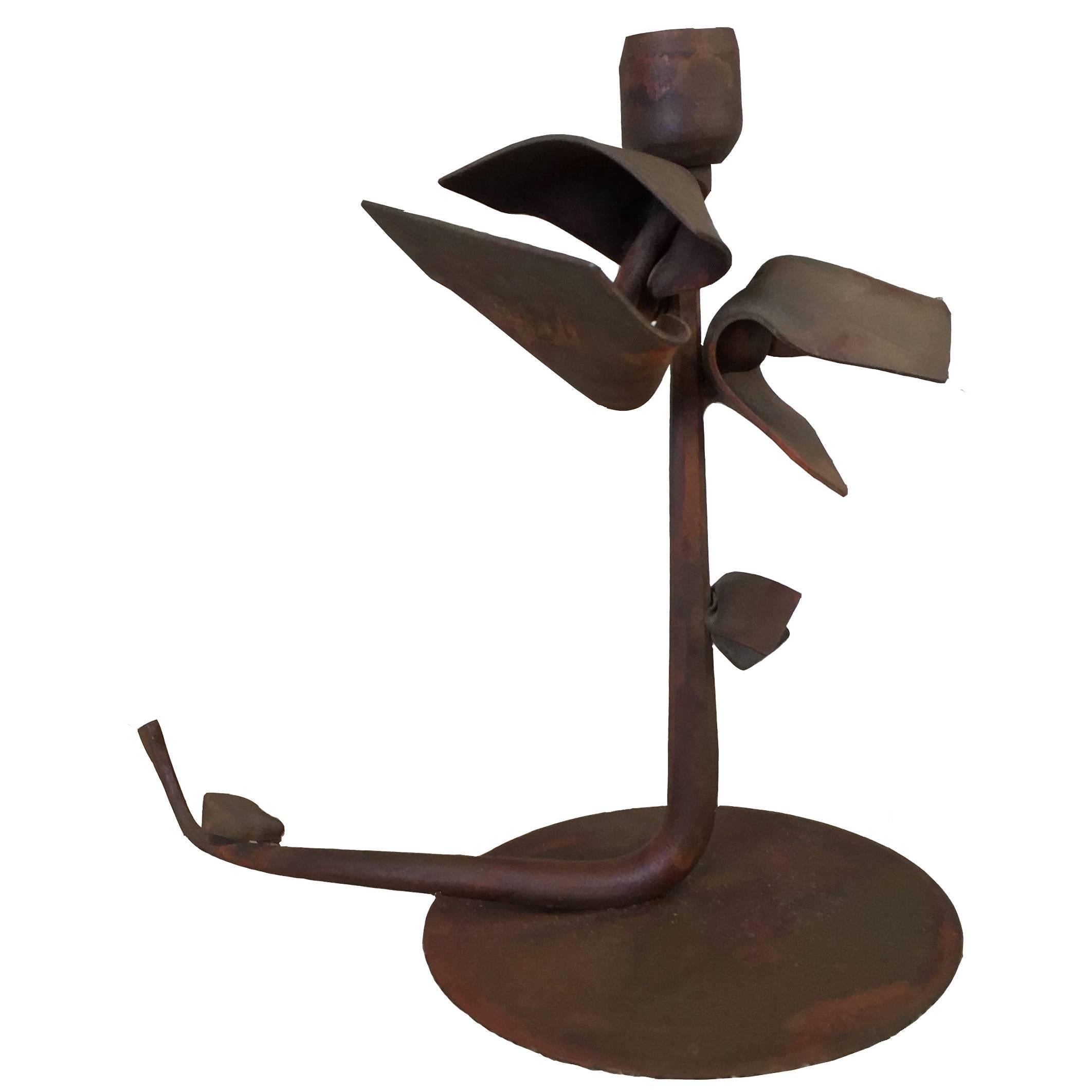 Albert Paley Forged Iron Floral Candlestick For Sale