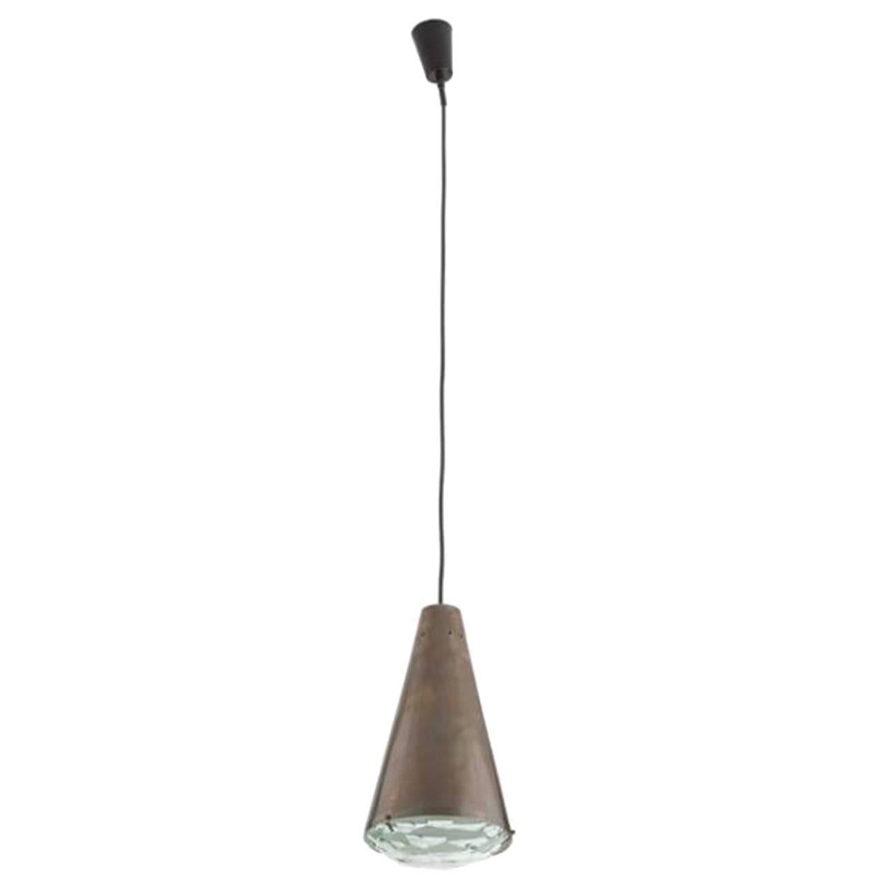 Bronze and Glass Pendant Lamp by Max Ingrand for Fontana Arte For Sale