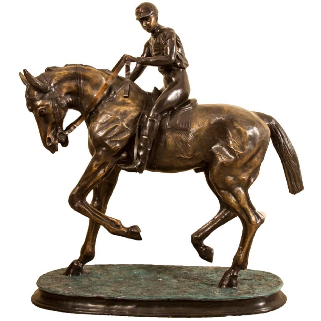 Stunning Large Horse and Jockey Bronze Sculpture, Mene