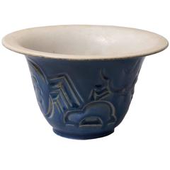 Unique Art Deco Blue Stoneware Bowl by Paul Bonifas