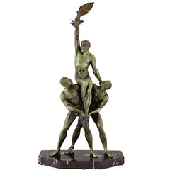 French Art Deco Sculpture of Three Male Nude Athletes by Pierre Le Fagauys, 1930