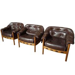 Sought After Rare Danish Arne Norell Brown Leather Chairs 8