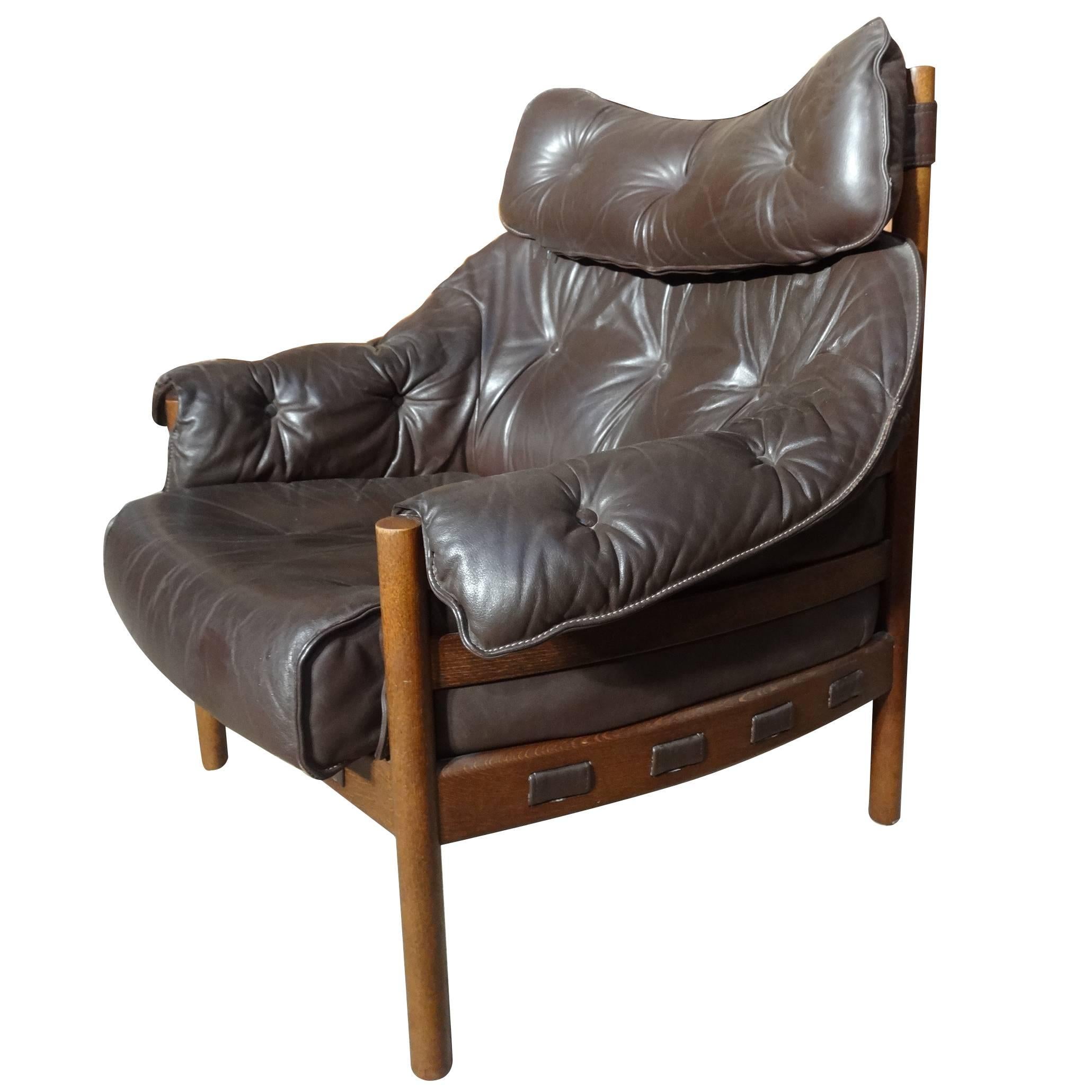 Sought after, Rare Danish  Arne Norell Brown Leather Gents Club Chair