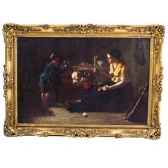 Antique Oil Painting "Blowing Bubbles" J R Reid