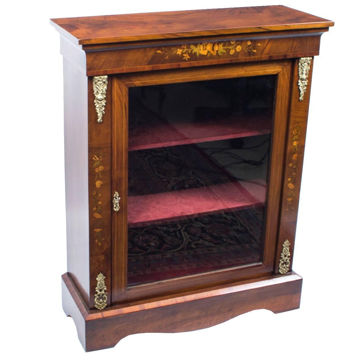 19th Century Victorian Burr Walnut Marquetry Pier Cabinet For Sale