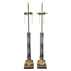 Pair of Aesthetic Movement Cloisonne and Bronze Table Lamps