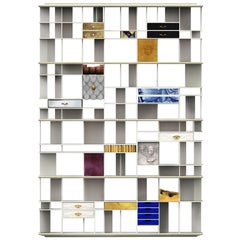 Designed Bookcase Lacquered Wood Ceramics Silver and Copper Leaf