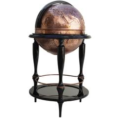 Planisphere Copper Bar Hand-Hammered Black Lacquered Wood and Glass 2