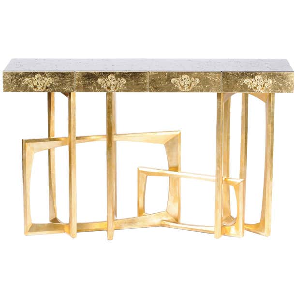 Table Gold Frame Gold Frame Console in Solid Mahogany Gold Leaf and Lacquered For Sale ...