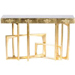 Gold Frame Console in Solid Mahogany Gold Leaf and Lacquered 1